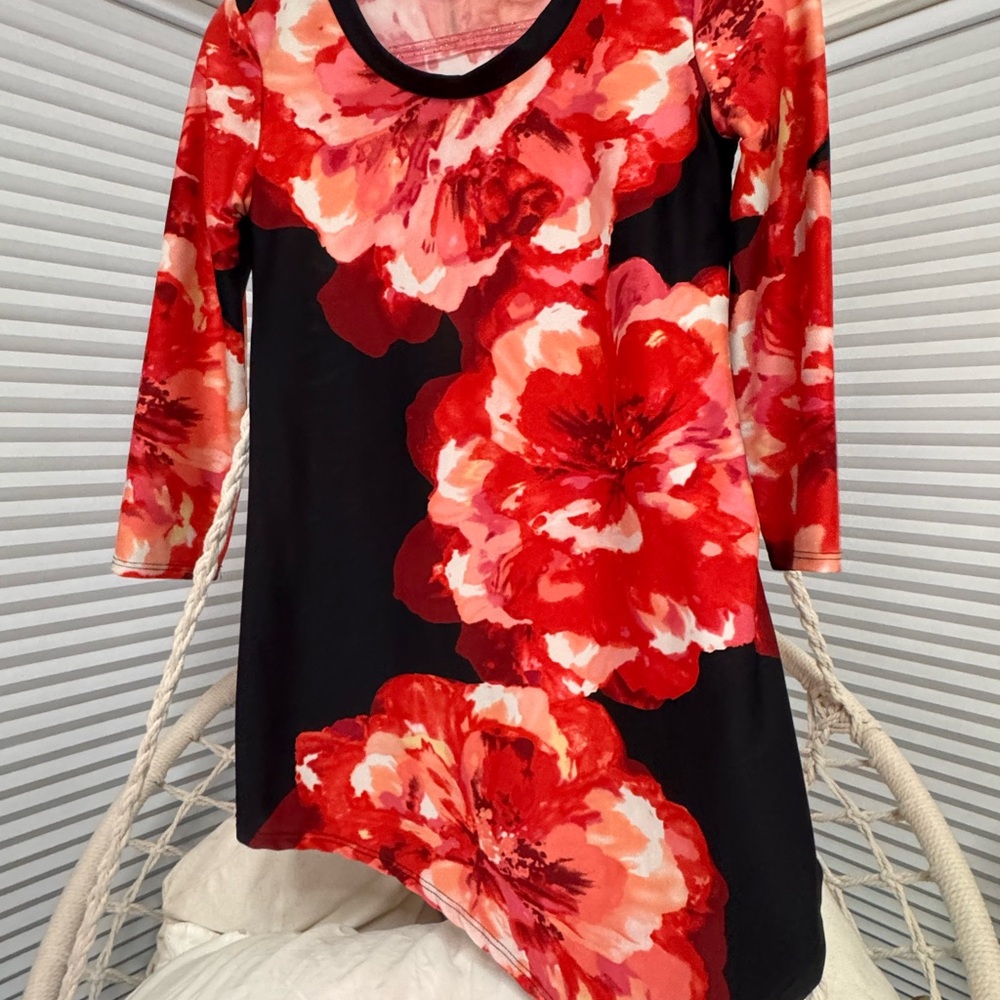 Sunny Leigh Floral Red and Black Asymmetrical Top